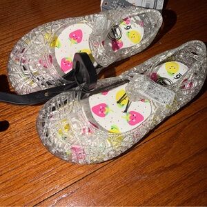 wonder nation Clear Glitter Jelly Sandals with Pink & Yellow Strawberry Insole